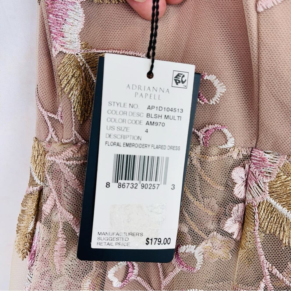 Adrianna Papell size 4 FLORAL EMBROIDERED FLARED DRESS NWT - Picture 13 of 14